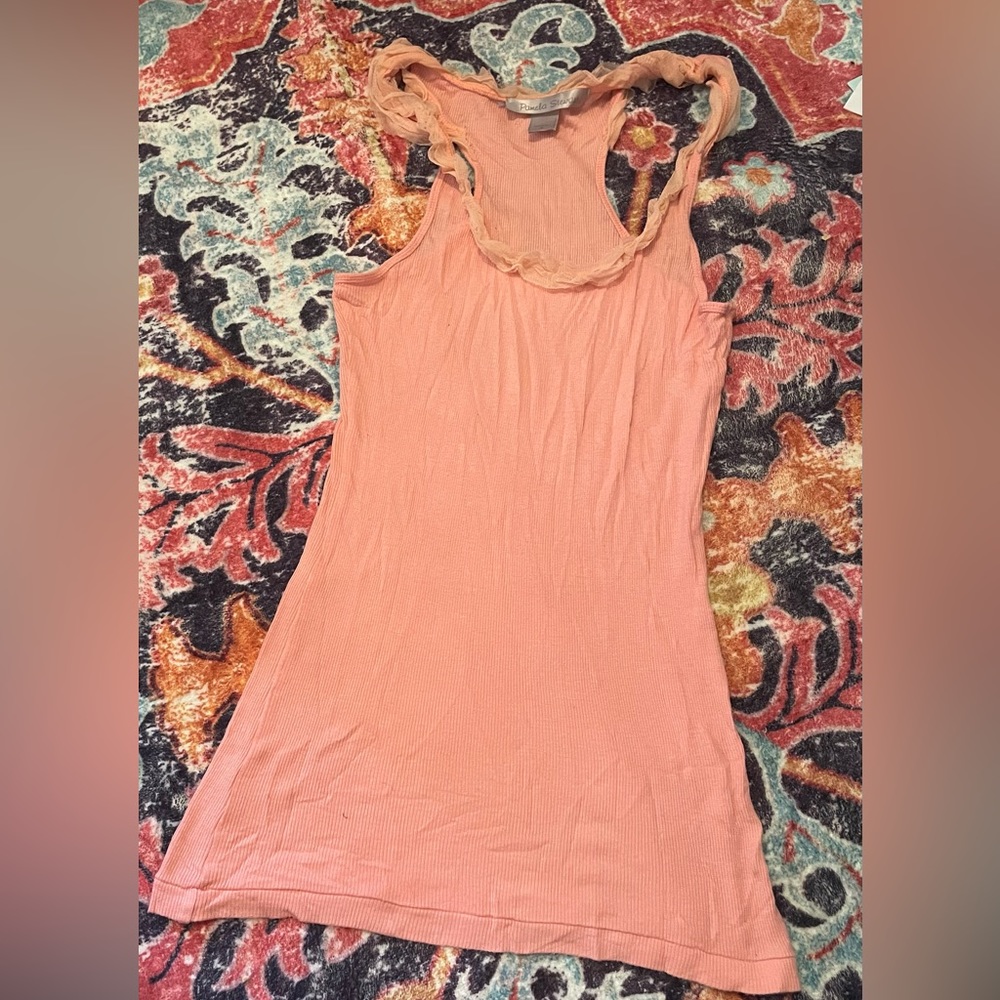 Peach color tank with lace around collar NWOT
